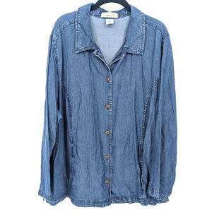 Linden Hill Jacket Womens Plus 2X Blue Chambray‎ Top Casual Neutral Denim Mature